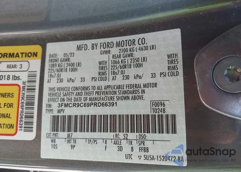 2023 Ford Bronco Sport Outer Banks z USA, uszkodzony, nr VIN 3FMCR9C69PRD66391